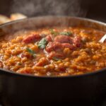 Imagem de destaque sugerida Receitas de Prato Unico: Uma foto apetitosa de uma panela cheia, como um risoto ou um chili, mostrando que a refeição está completa ali mesmo.